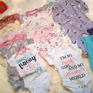 Baby Girl Onesies/Tops/Pants Set - Pink, White, and Purple [Bag BUNDLE: 3 to 6m]